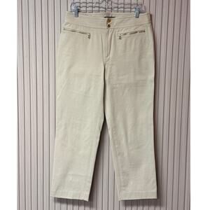 Lauren Ralph Lauren Women’s Slim Straight Stretch Pants Size 8 Beige Gold Zip